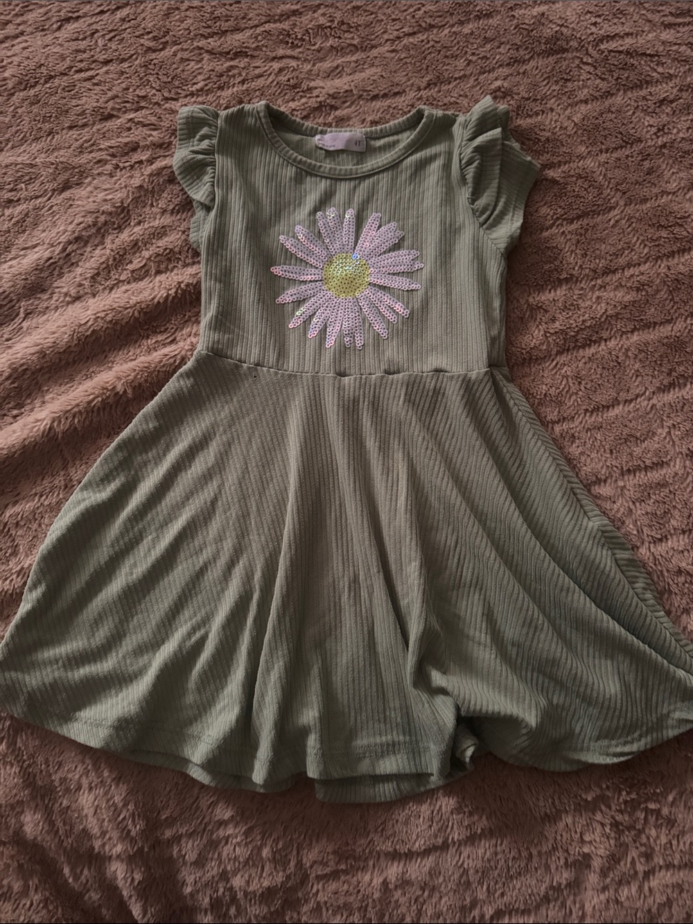 Girls Olive Green Daisy Knit Skater Dress